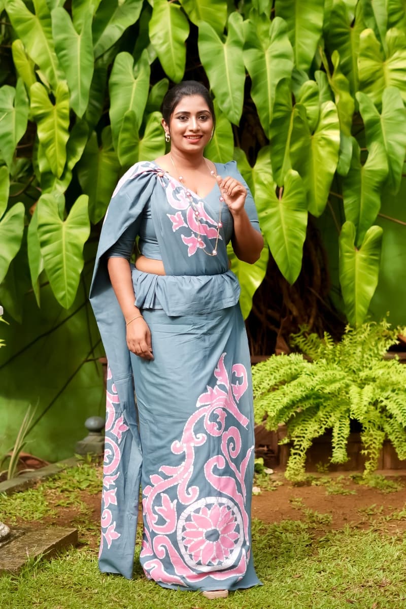 Batik Saree 2 handmade batik saree in Pink and Blue, Sri Lanka
