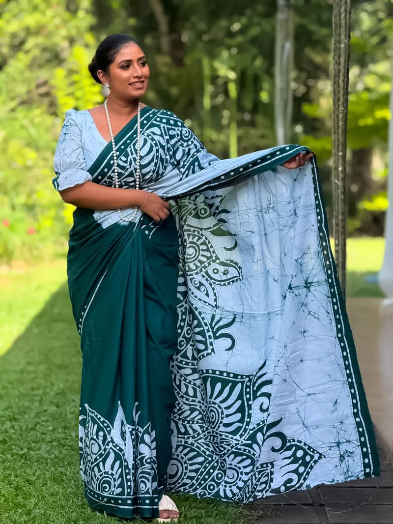 Bathik saree 3 handmade batik saree in Green black, Sri Lanka