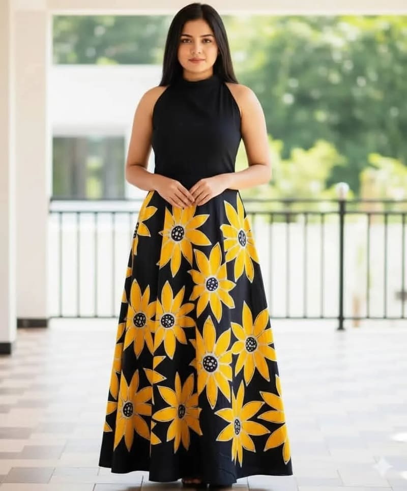 Bathik frocks handmade batik frocks in White yellow black, Sri Lanka